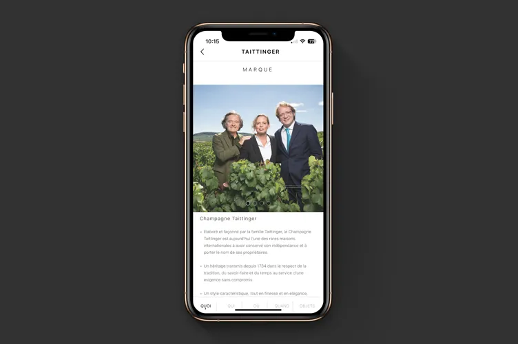 Application mobile Taittinger - Affichage